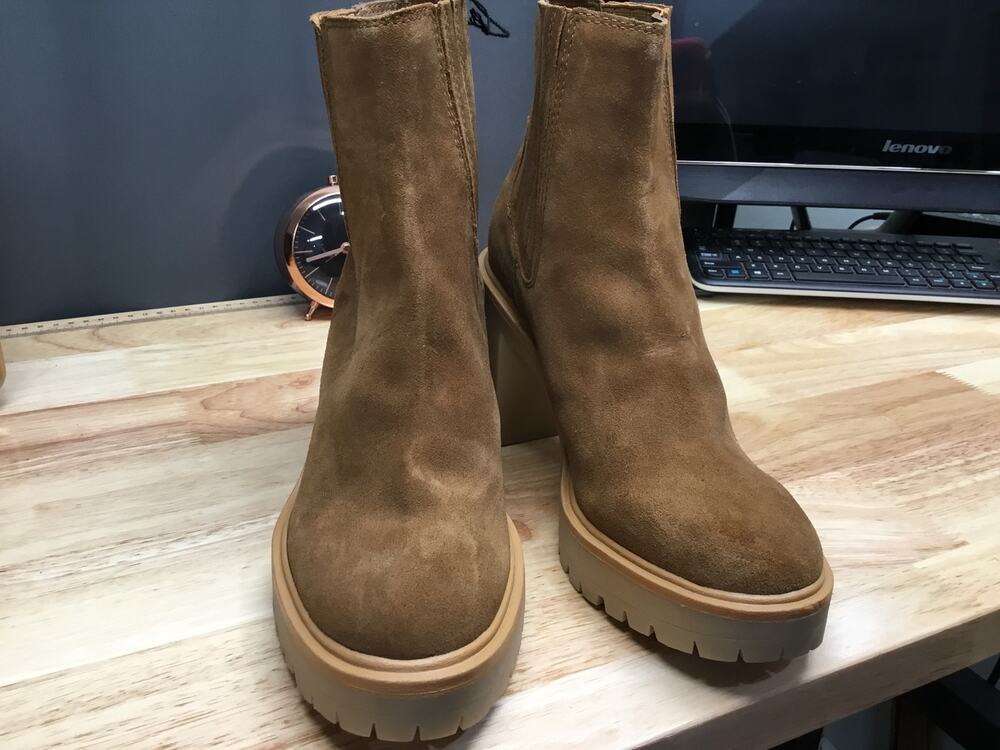 Dolce Vita Caster H2O Boots Womens 10 Brwon Suede Zip Stacked Heel Ankle Boots